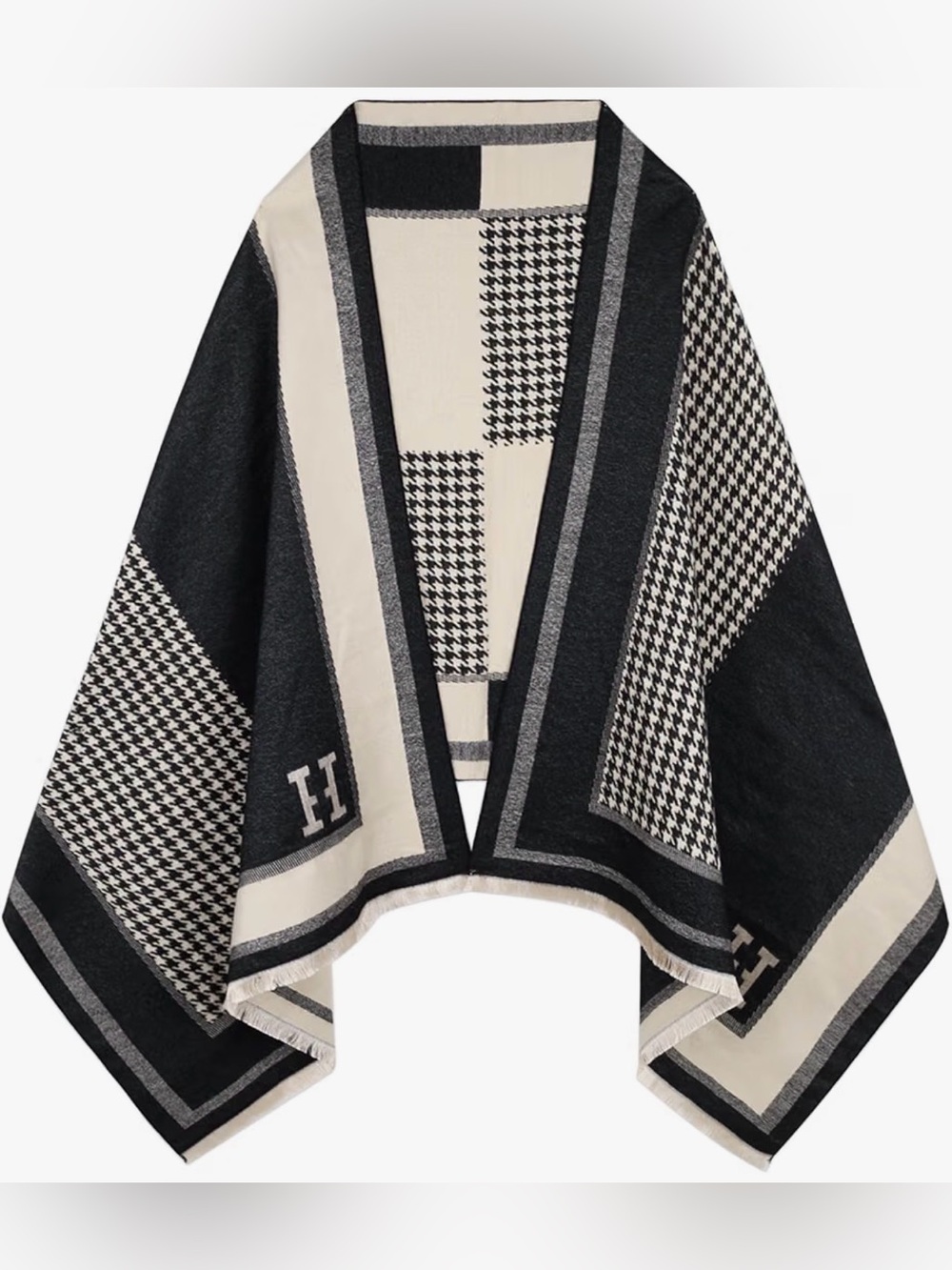 Black & Cream Houndstooth Wrap Shawl/ Scarf
